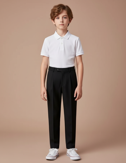 Pantalon À Pince Noir Droit Classique Garçon Élégant - Polyester