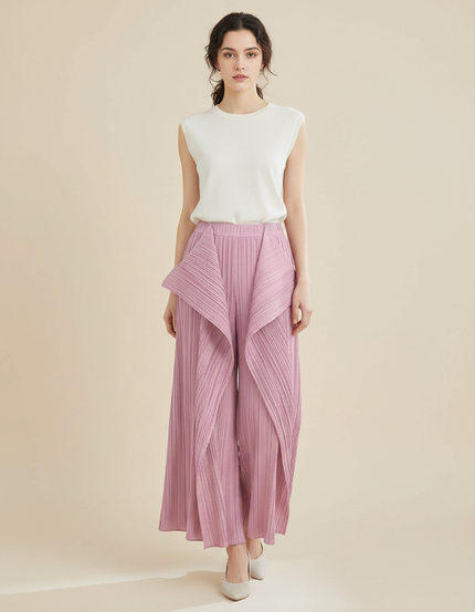 Pantalon À Pince Plissé Rose Irrégulier Ample Élégant - Polyester