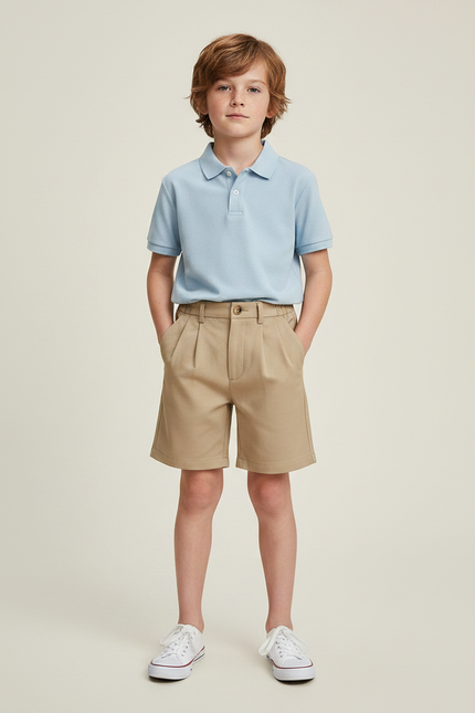 Pantalon À Pince Kaki Plissé Décontracté Garçon Coton