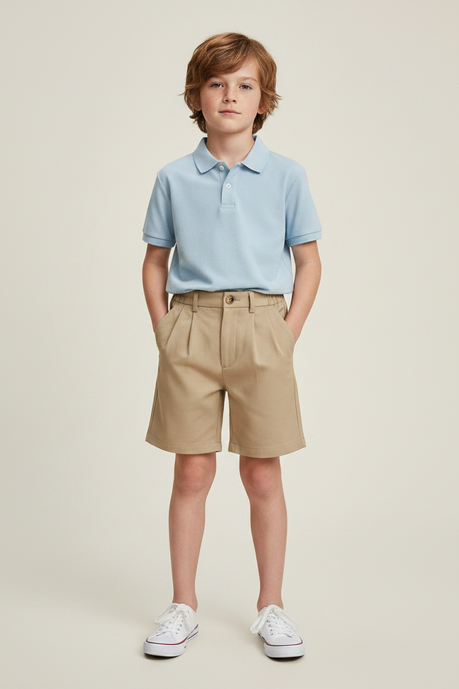 Pantalon À Pince Kaki Plissé Décontracté Garçon Coton