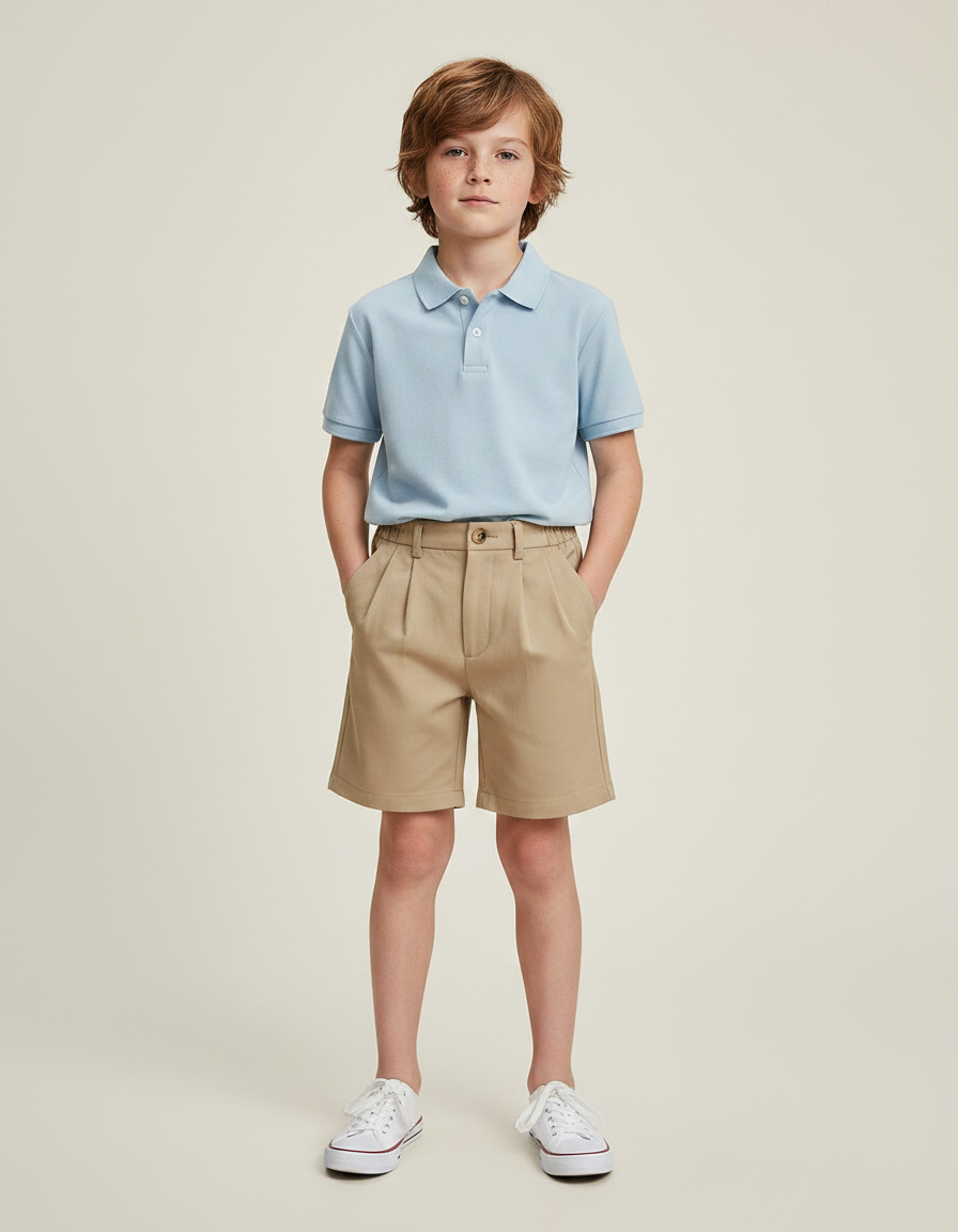 Pantalon À Pince Kaki Plissé Décontracté Garçon Coton