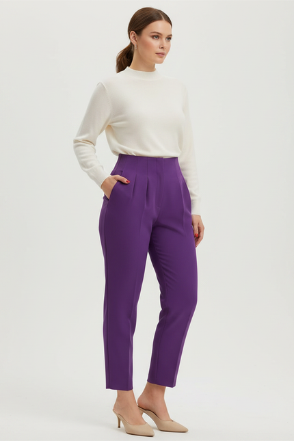 Pantalon Chino À Pince Femme - Violet Gabardine