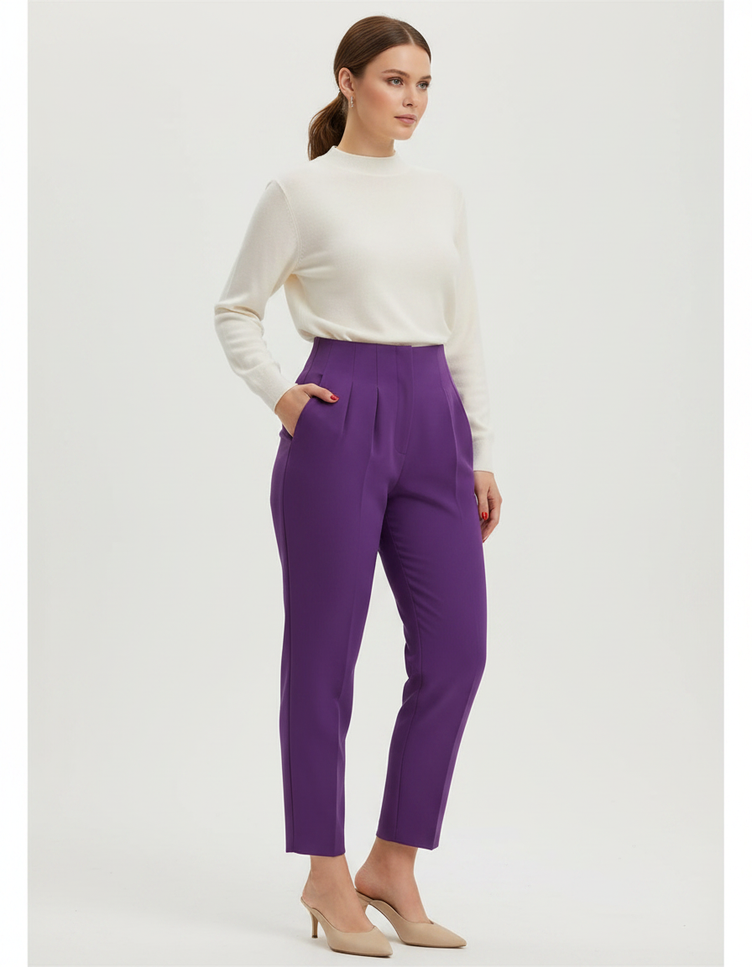 Pantalon Chino À Pince Femme - Violet Gabardine