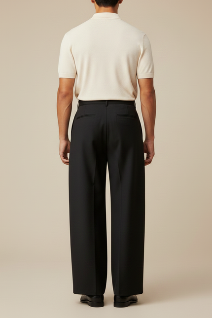 Pantalon À Pince Noir Large - Gabardine - vue 2