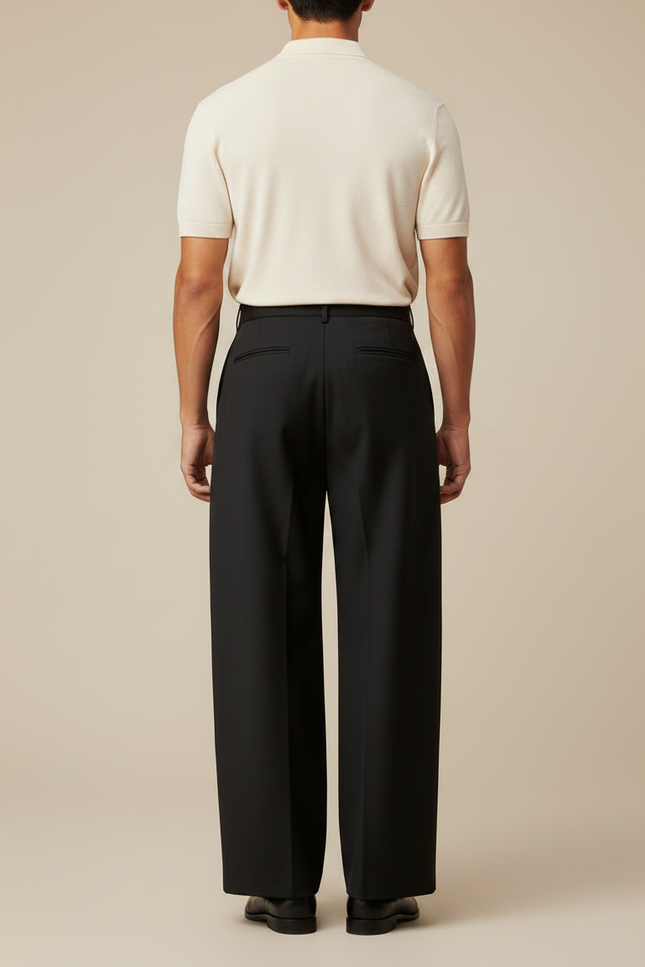 Pantalon À Pince Noir Large - Gabardine - vue 2