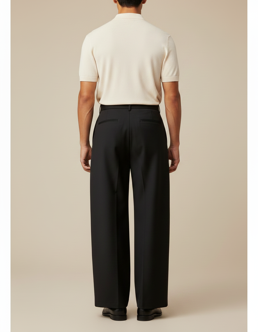 Pantalon À Pince Noir Large - Gabardine - vue 2