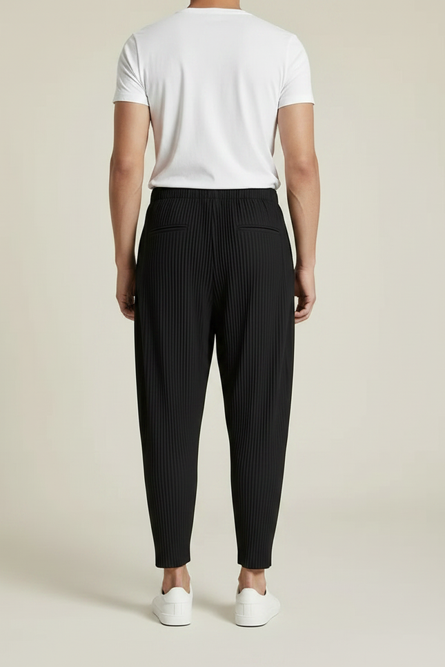 Pantalon À Pince Noir Plissé Ample Décontracté Homme - Polyester - vue 2