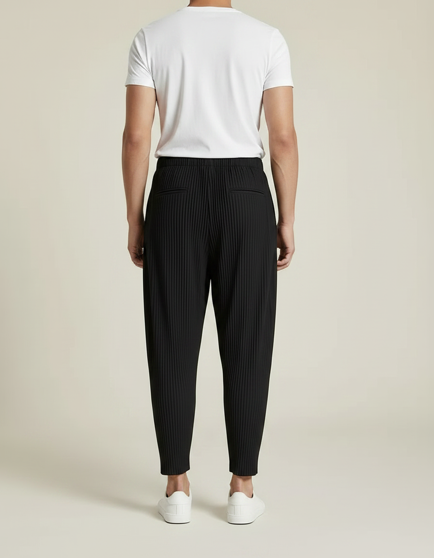 Pantalon À Pince Noir Plissé Ample Décontracté Homme - Polyester - vue 2