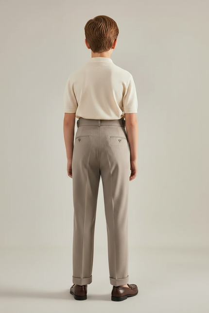 Pantalon À Pince Gris Plissé Droit Élégant Garçon - Gabardine - vue 2