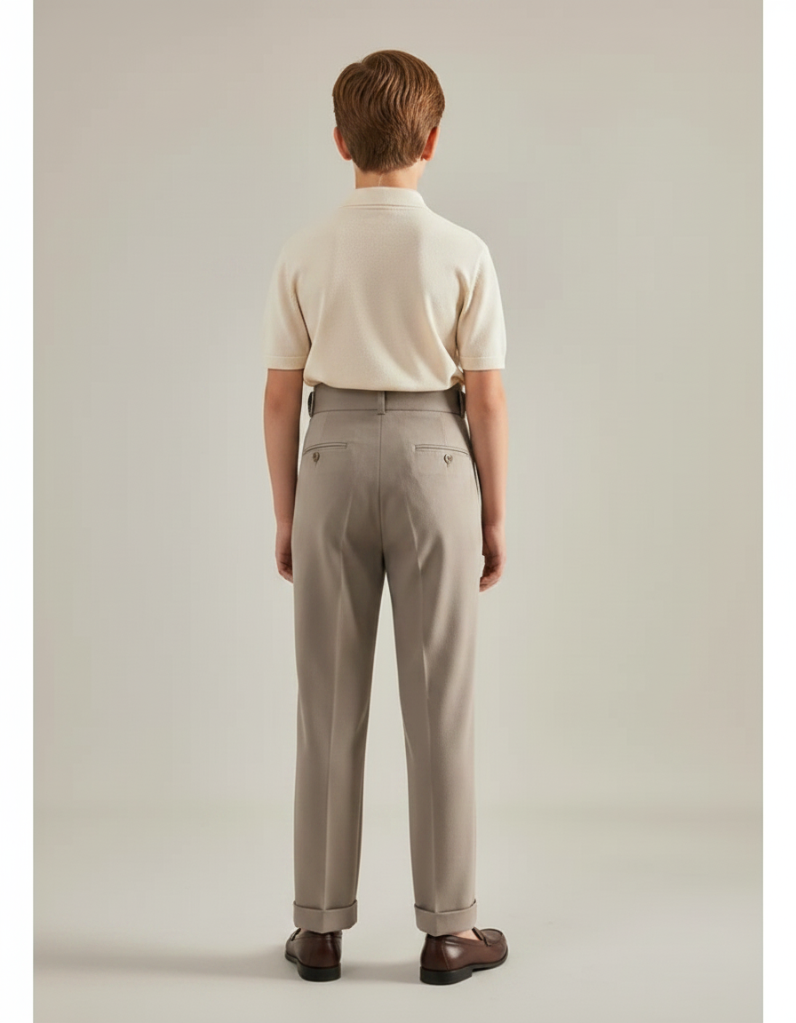 Pantalon À Pince Gris Plissé Droit Élégant Garçon - Gabardine - vue 2
