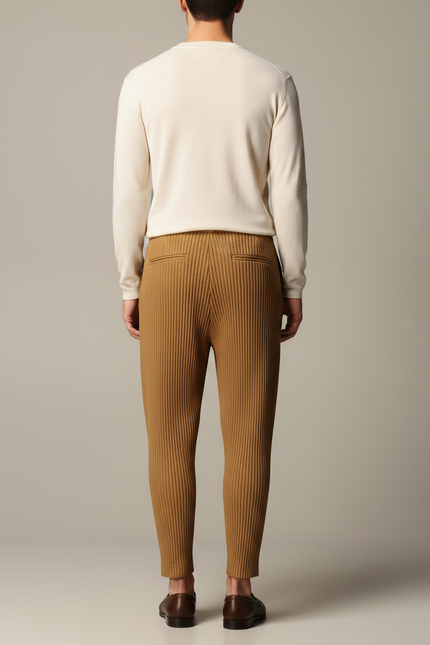 Pantalon À Pince Marron Plissé Décontracté Ample Homme - Camel Maille - vue 2