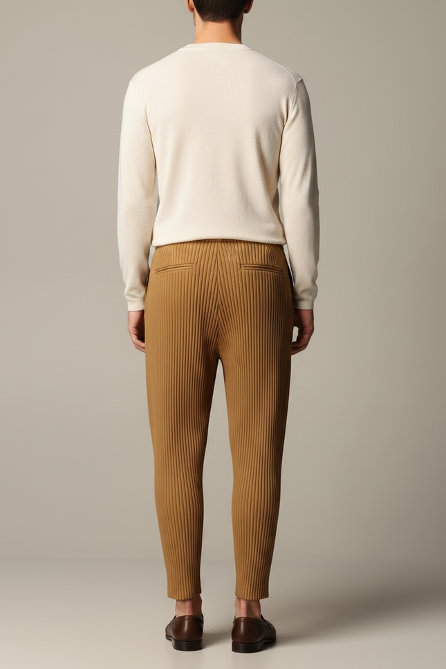 Pantalon À Pince Marron Plissé Décontracté Ample Homme - Camel Maille - vue 2