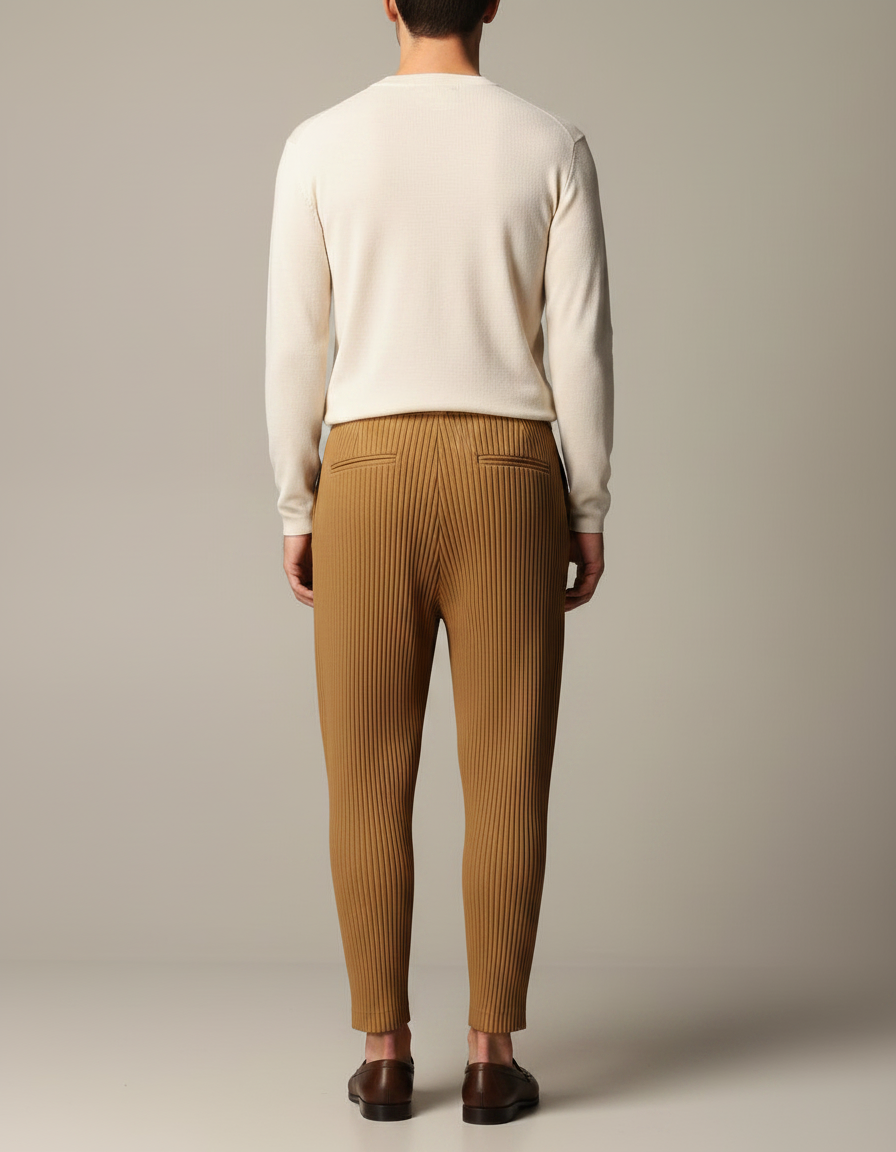 Pantalon À Pince Marron Plissé Décontracté Ample Homme - Camel Maille - vue 2