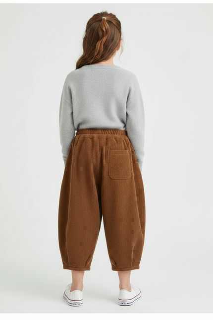 Pantalon À Pince Marron Côtelé Ample Décontracté Enfant - Cordé - vue 2