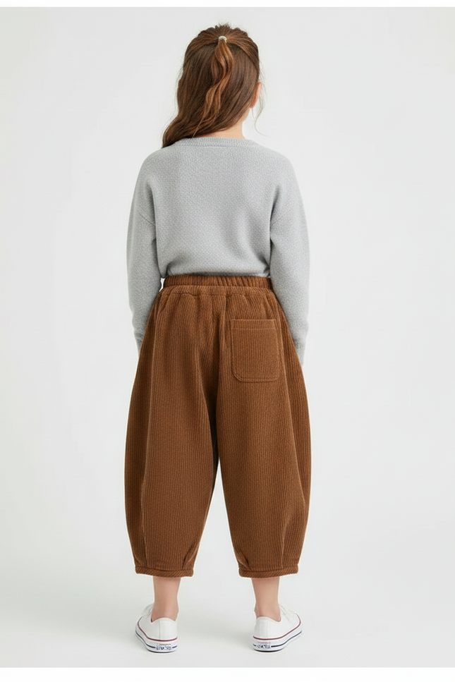 Pantalon À Pince Marron Côtelé Ample Décontracté Enfant - Cordé - vue 2