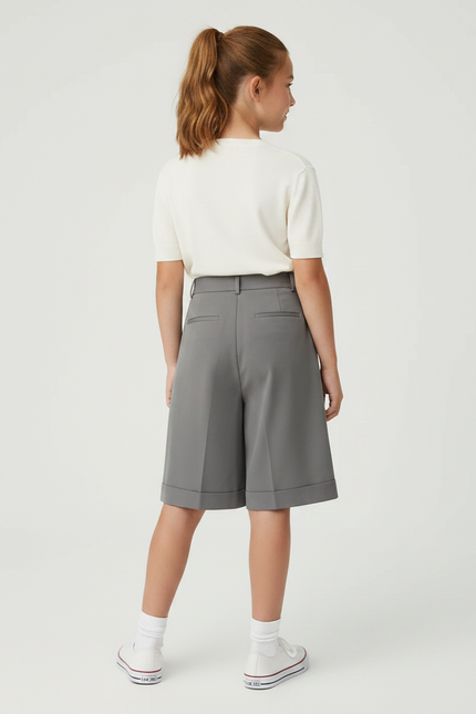 Pantalon À Pince Gris Ample Droit Court Fille - Gabardine - vue 2