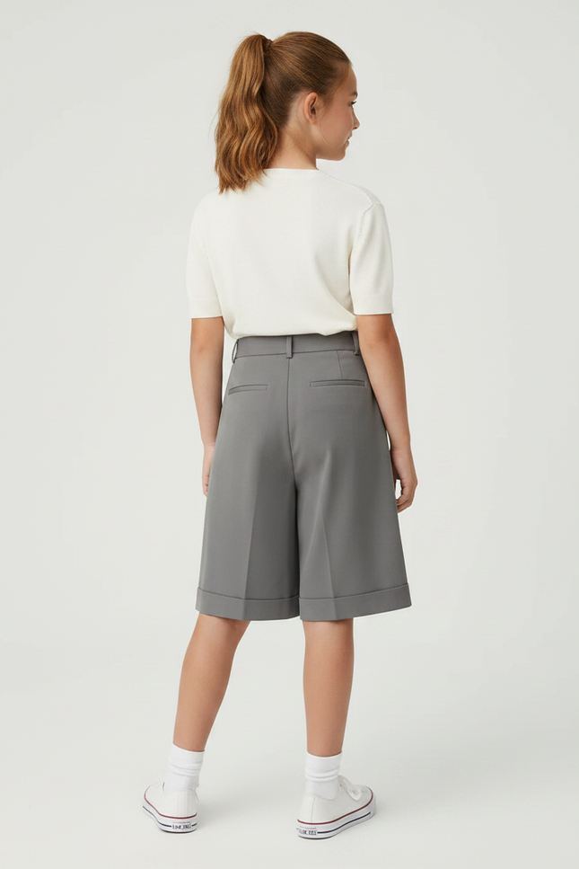 Pantalon À Pince Gris Ample Droit Court Fille - Gabardine - vue 2
