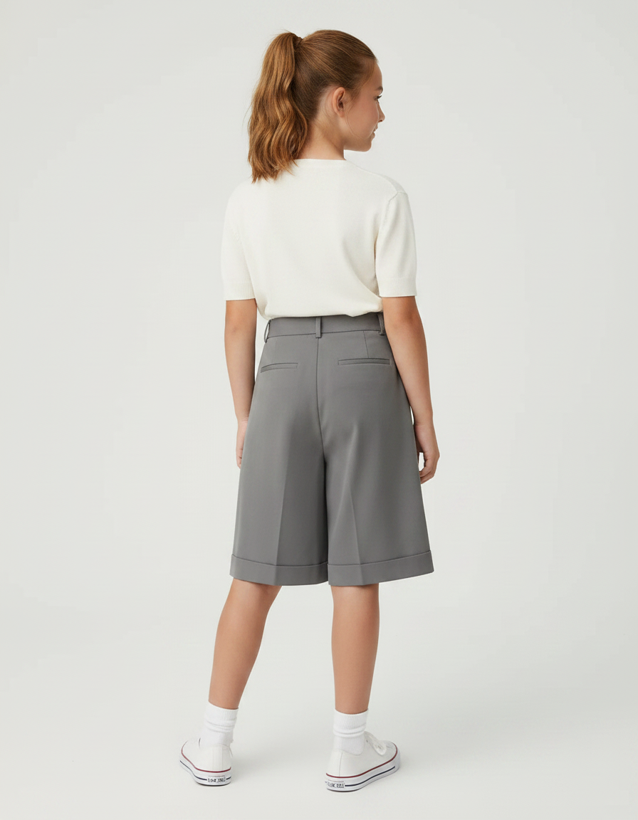 Pantalon À Pince Gris Ample Droit Court Fille - Gabardine - vue 2