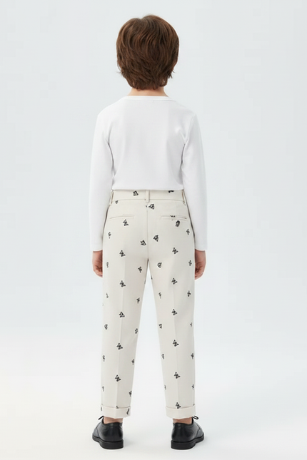 Pantalon À Pince Beige Brodé Papillons Enfant Élégant - Gabardine - vue 2