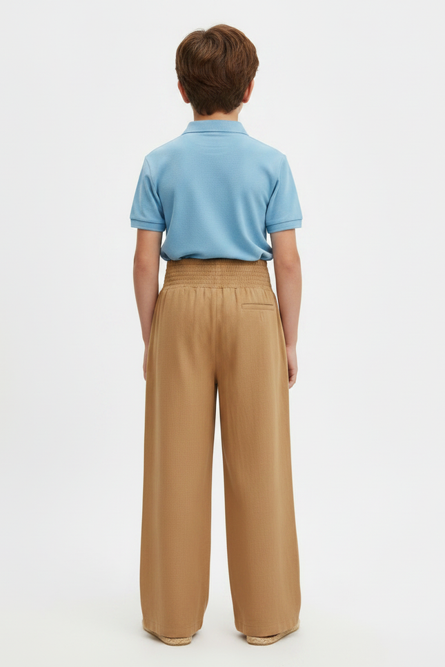 Pantalon À Pince Marron Ample Plissé Confortable - Camel Lin - vue 2