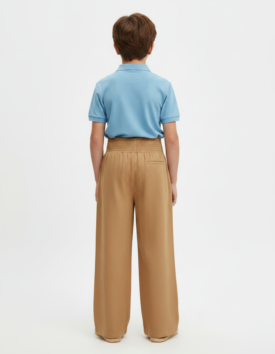 Pantalon À Pince Marron Ample Plissé Confortable - Camel Lin - vue 2