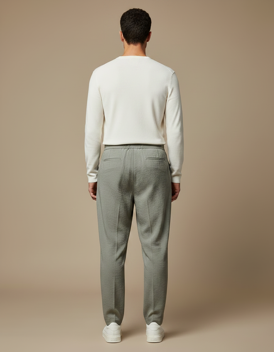 Pantalon À Pince Kaki Plissé Décontracté Homme Fluide - Viscose - vue 2