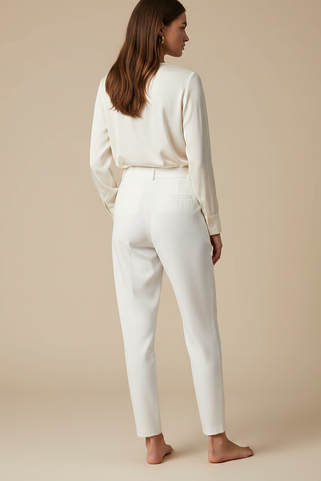 Pantalon À Pince Blanc Cassé Plissé Fluide Élégant Femme - Polyester - vue 2