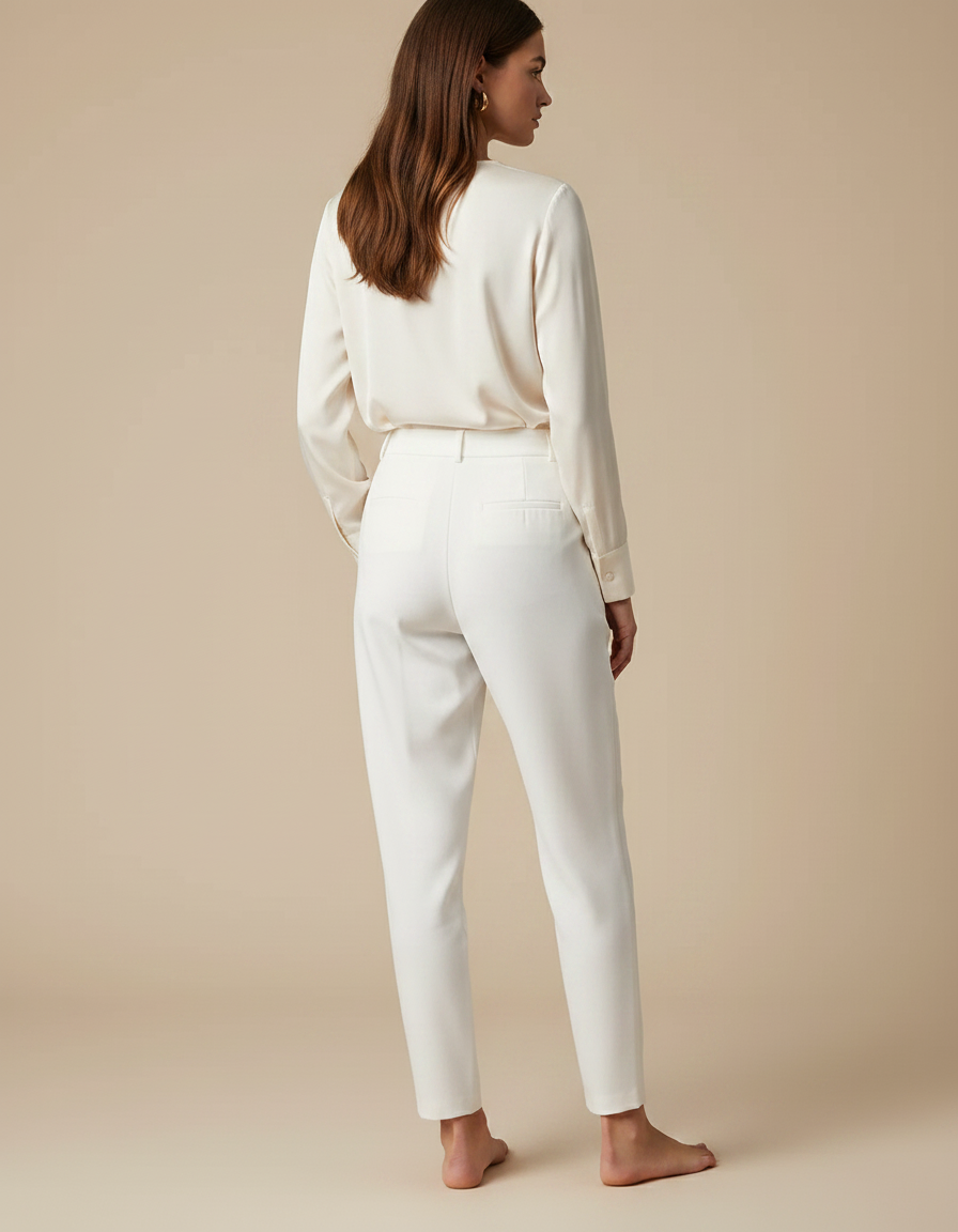 Pantalon À Pince Blanc Cassé Plissé Fluide Élégant Femme - Polyester - vue 2