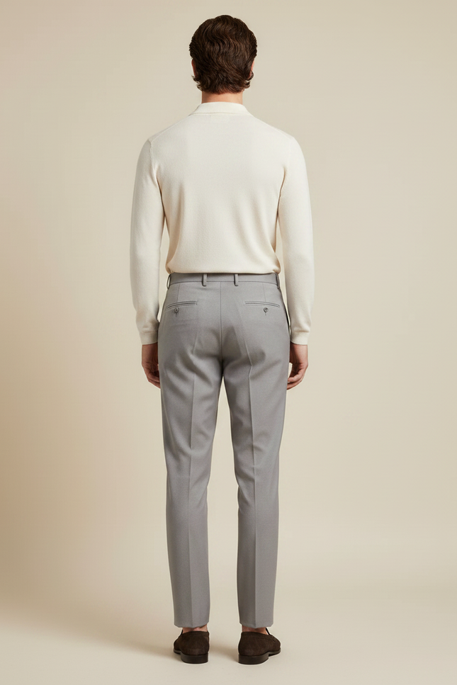 Pantalon À Pince Gris Plissé Coton Droit Élégant Homme - Laine - vue 2