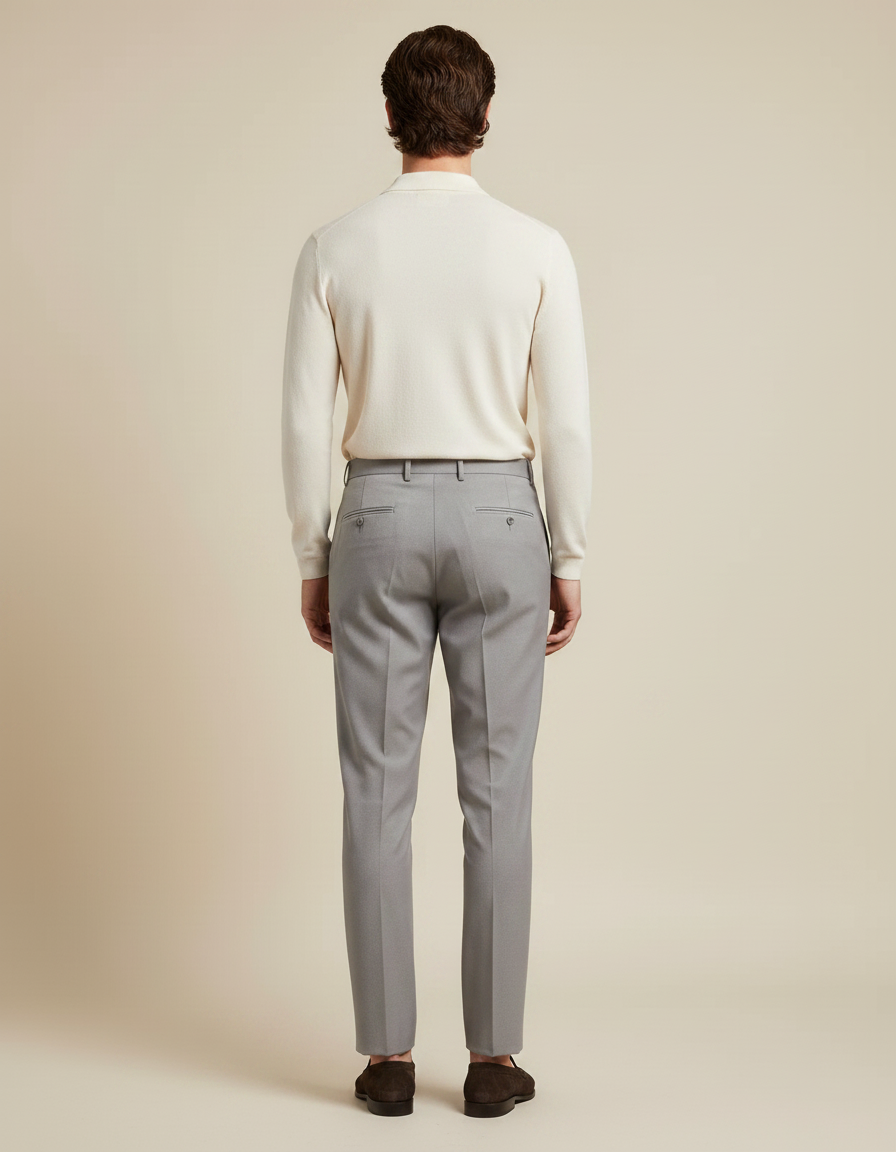 Pantalon À Pince Gris Plissé Coton Droit Élégant Homme - Laine - vue 2