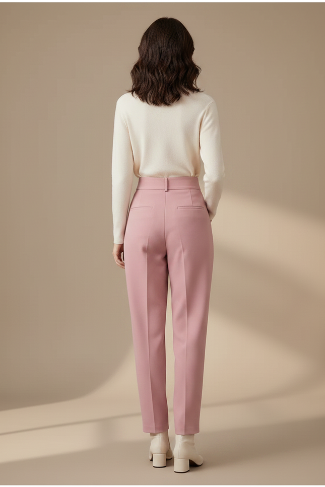 Pantalon À Pince Rose Droit Taille Haute Élégant - Polyester - vue 2