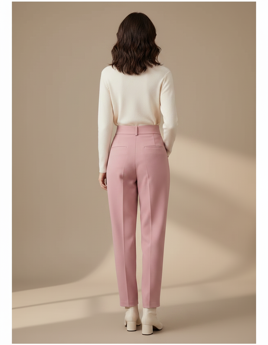 Pantalon À Pince Rose Droit Taille Haute Élégant - Polyester - vue 2