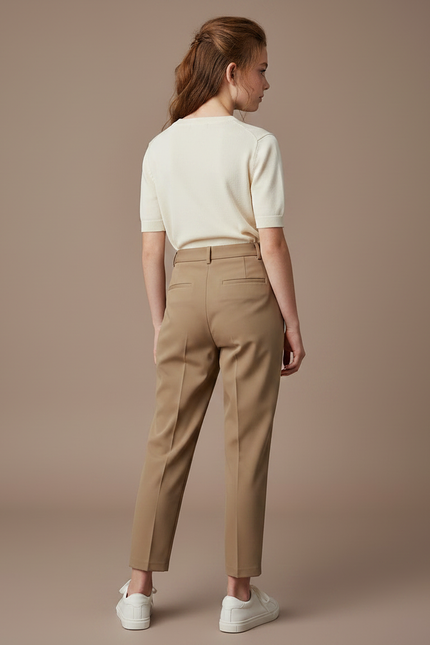 Pantalon À Pince Kaki Plissé Droit Décontracté Femme - Gabardine - vue 2