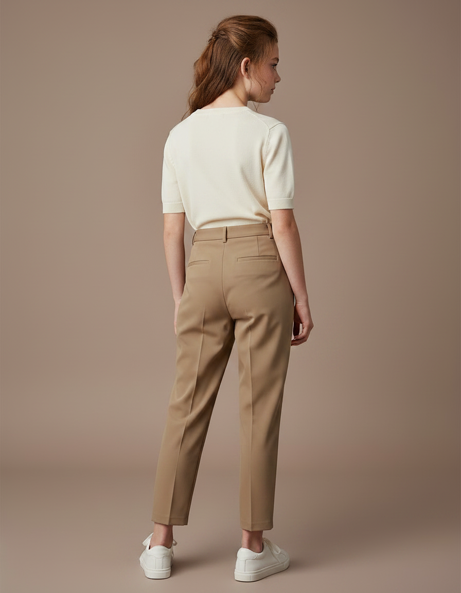 Pantalon À Pince Kaki Plissé Droit Décontracté Femme - Gabardine - vue 2