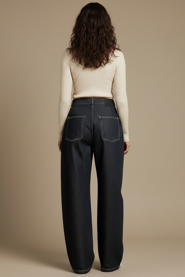 Pantalon À Pince Denim Plissé Ample Décontracté Femme - Marine Jean - vue 2