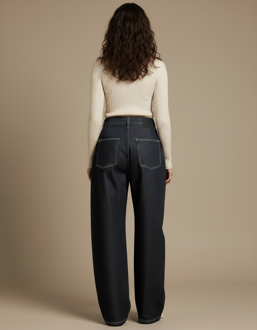 Pantalon À Pince Denim Plissé Ample Décontracté Femme - Marine Jean - vue 2
