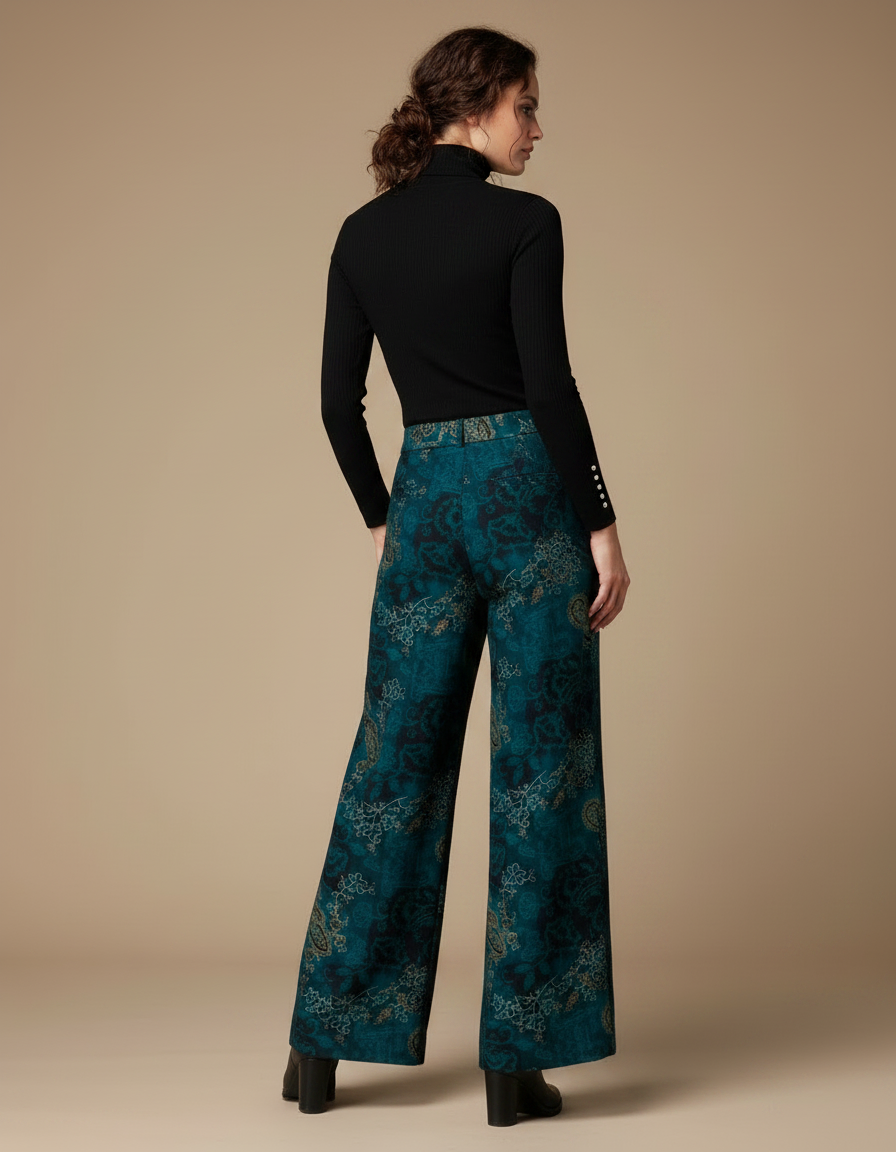 Pantalon À Pince Imprimé Fleuri Ample Fluide Décontracté - Viscose - vue 2