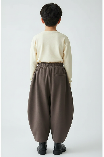 Pantalon À Pince Marron Ample Coton Décontracté Garçon - Molleton - vue 2