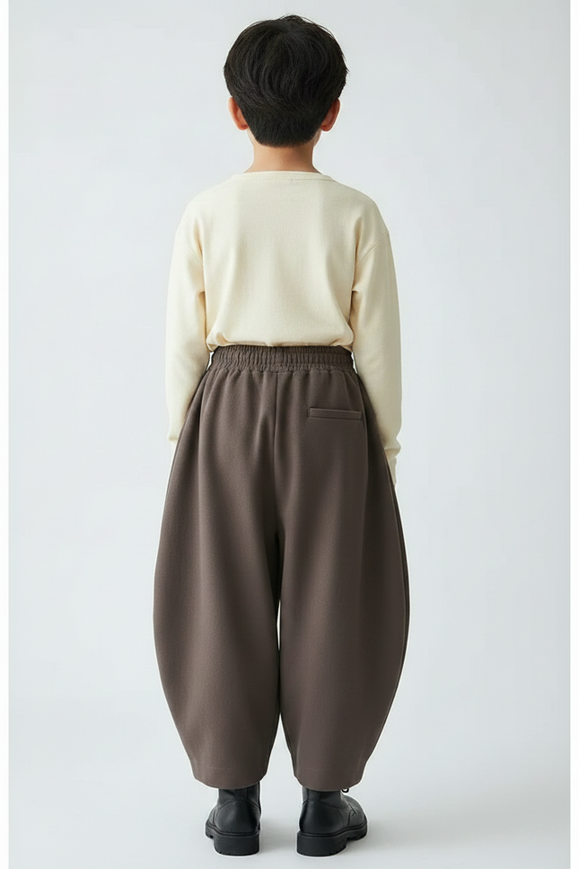 Pantalon À Pince Marron Ample Coton Décontracté Garçon - Molleton - vue 2