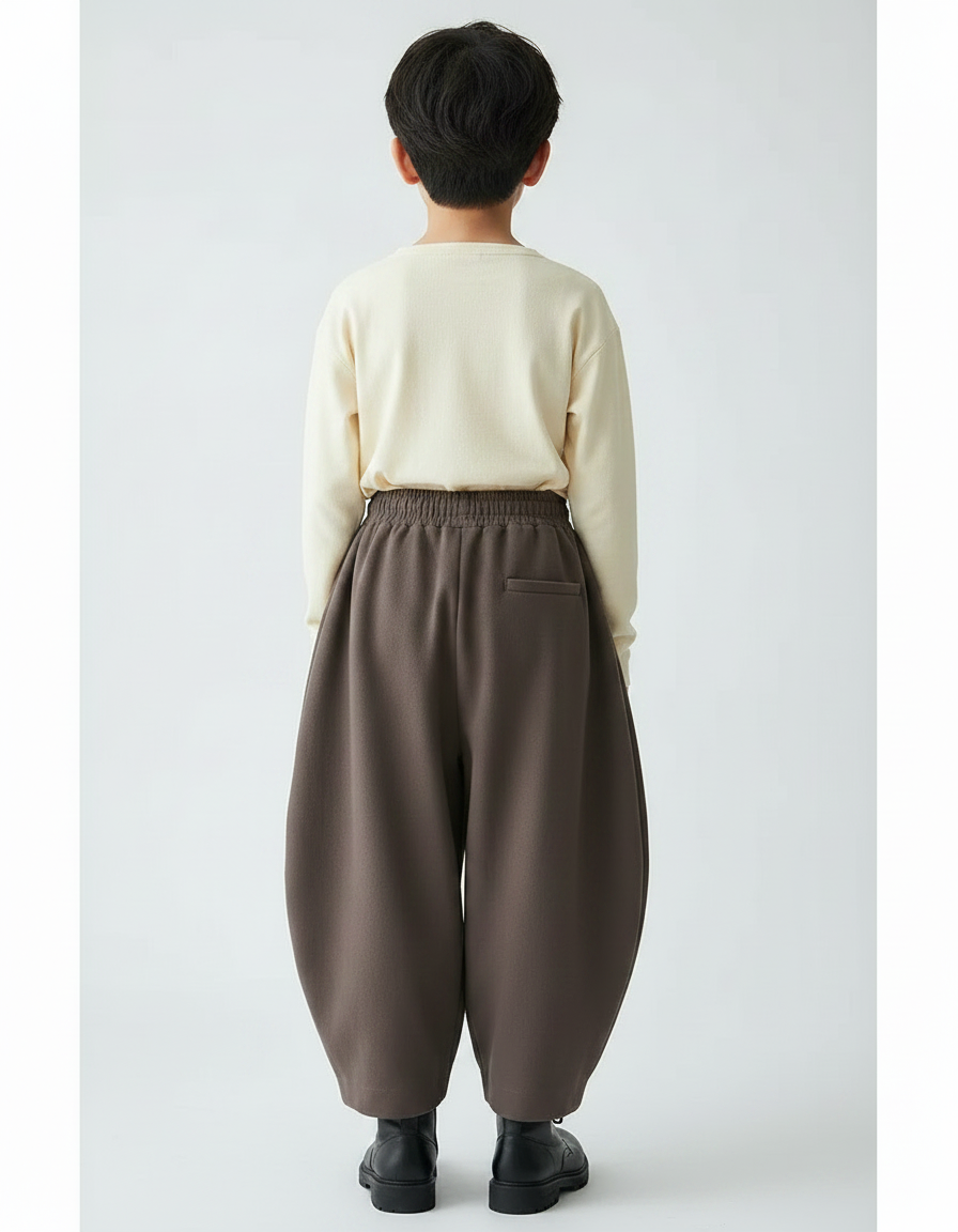 Pantalon À Pince Marron Ample Coton Décontracté Garçon - Molleton - vue 2