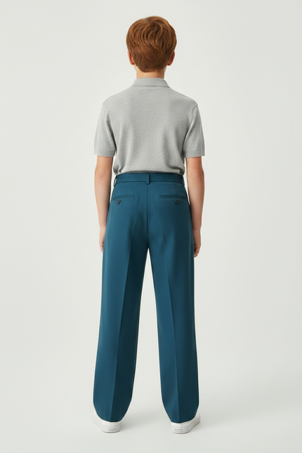 Pantalon À Pince Bleu Canard Droit Garçon Élégant - Polyester - vue 2