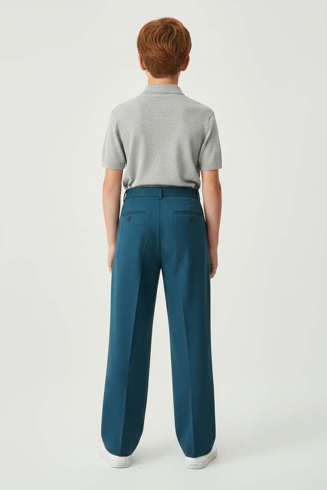 Pantalon À Pince Bleu Canard Droit Garçon Élégant - Polyester - vue 2