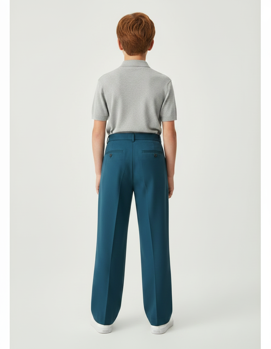 Pantalon À Pince Bleu Canard Droit Garçon Élégant - Polyester - vue 2