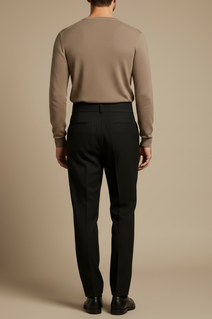 Pantalon À Pince Noir Taille Haute Plissé Droit Homme - Gabardine - vue 2