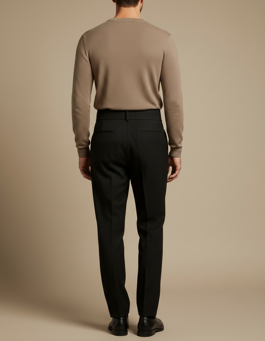 Pantalon À Pince Noir Taille Haute Plissé Droit Homme - Gabardine - vue 2