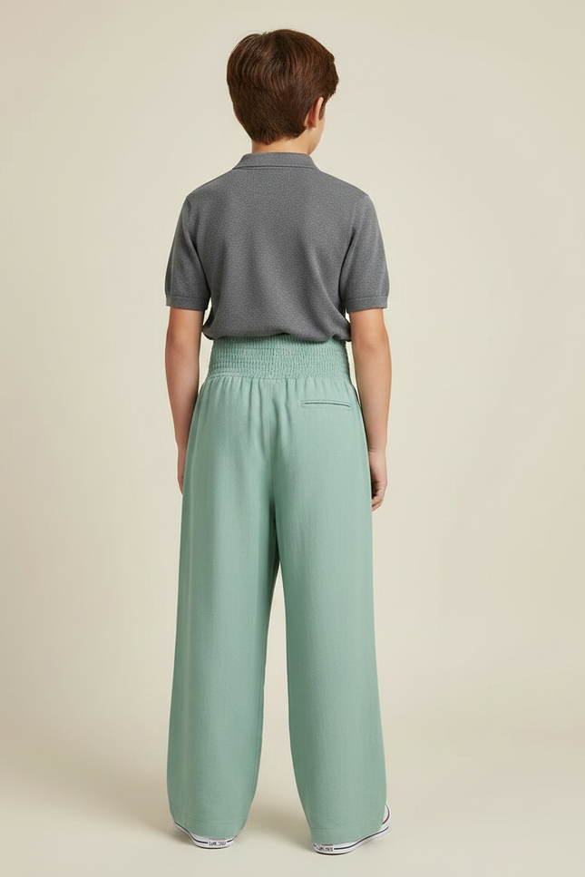 Pantalon À Pince Vert Ample Plissé Confortable - Lin - vue 2