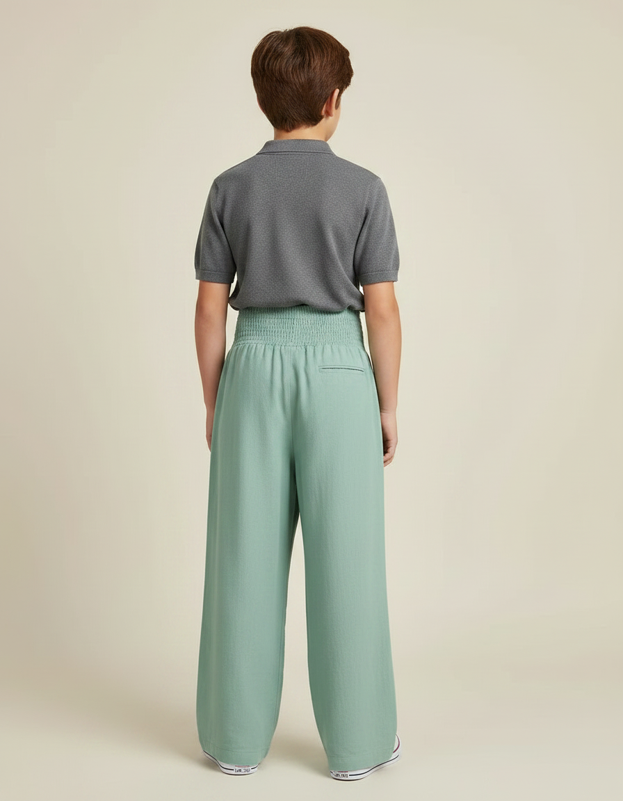 Pantalon À Pince Vert Ample Plissé Confortable - Lin - vue 2