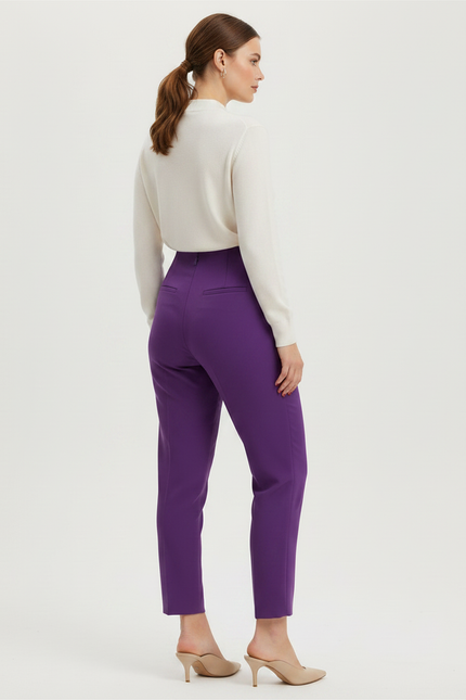 Pantalon Chino À Pince Femme - Violet Gabardine - vue 2