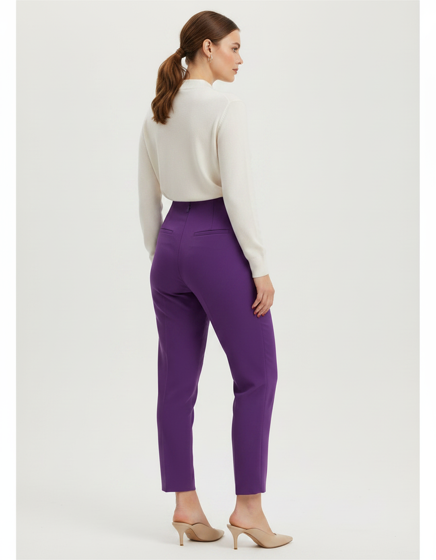 Pantalon Chino À Pince Femme - Violet Gabardine - vue 2