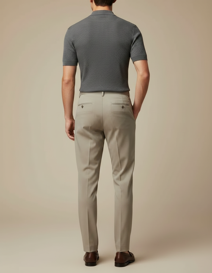 Pantalon À Pince Beige Classique Habillé Homme - Gabardine - vue 2